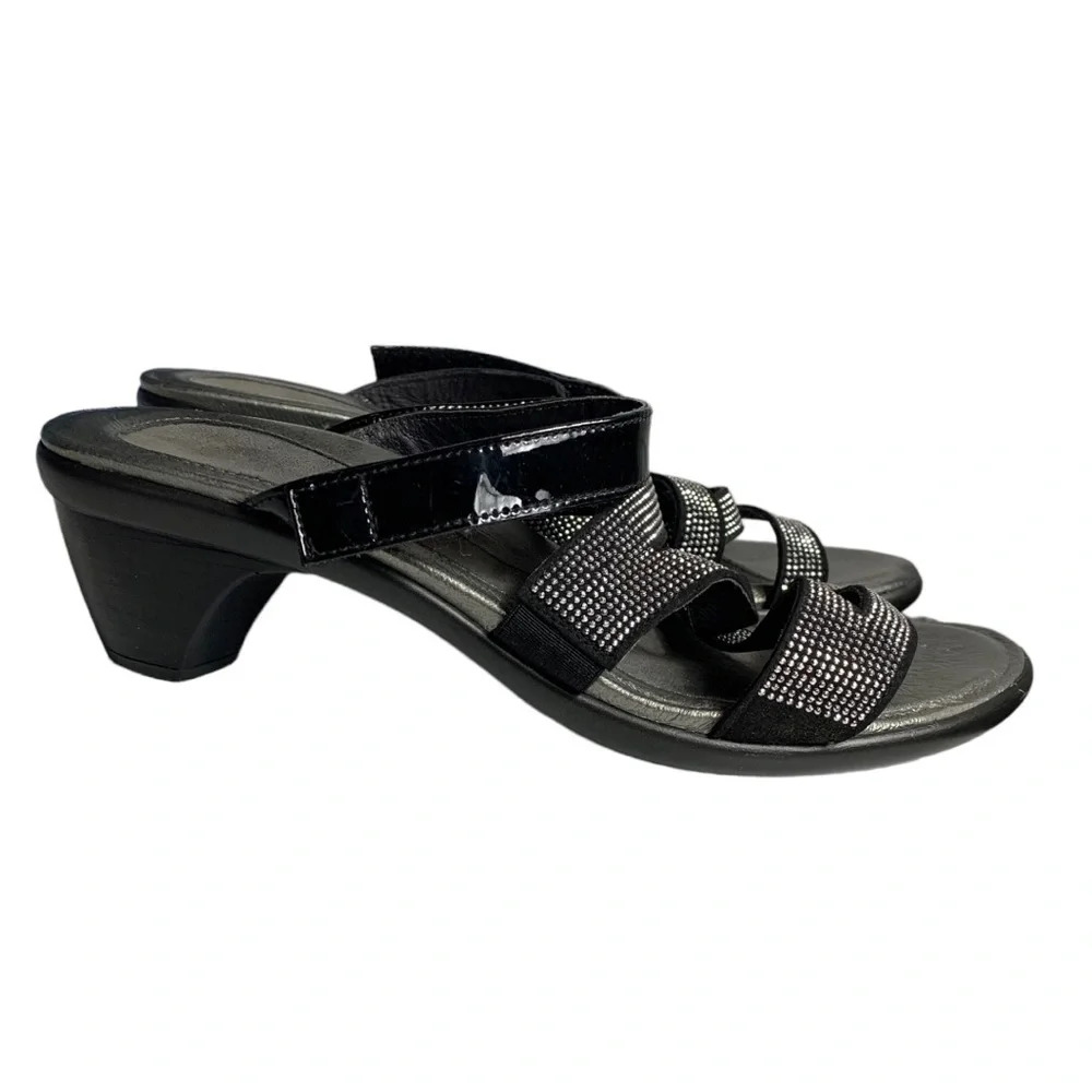 Naot Formal Black Patent Rhinestone Crisscross Heels Sandal EUR 40 US 9-9.5